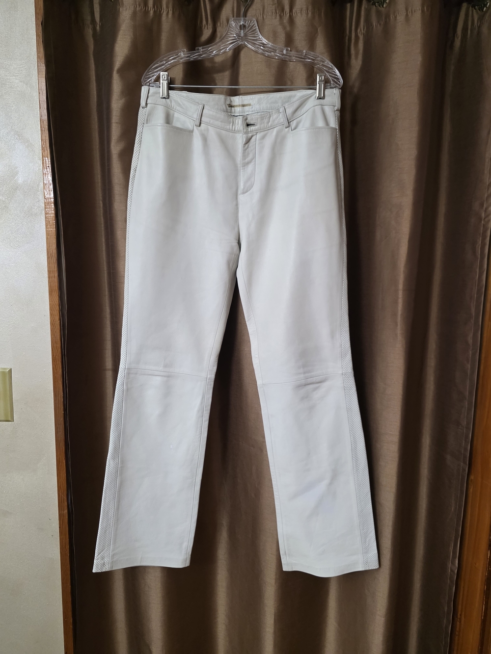 Cream-White Leather Pants - Tailored Straight Leg